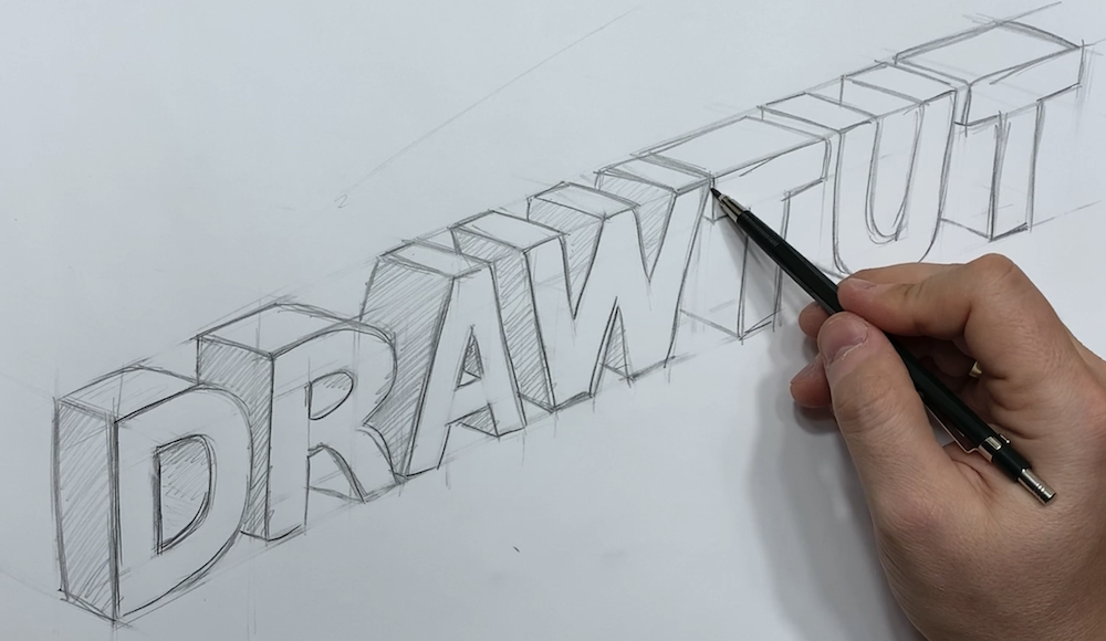 3D Schrift schraffieren