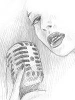 Bleistiftzeichnung Sängerin Mikrofon